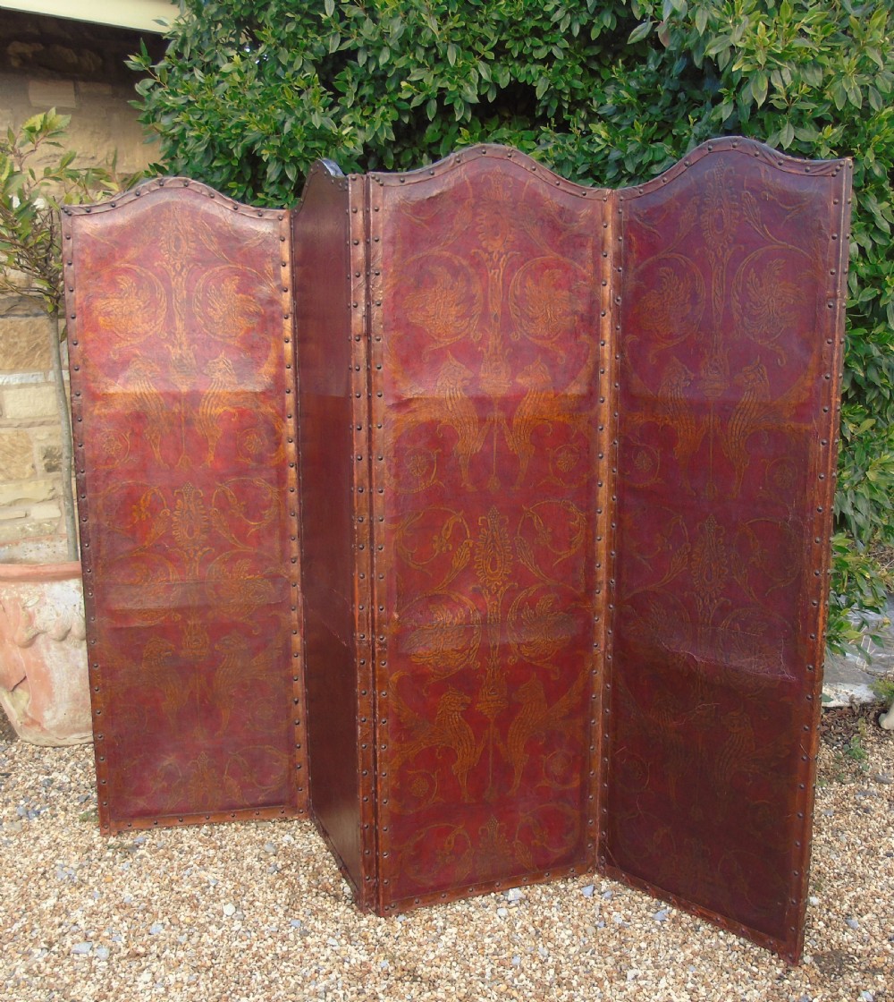 Antique Four Panel Leather Screen View II