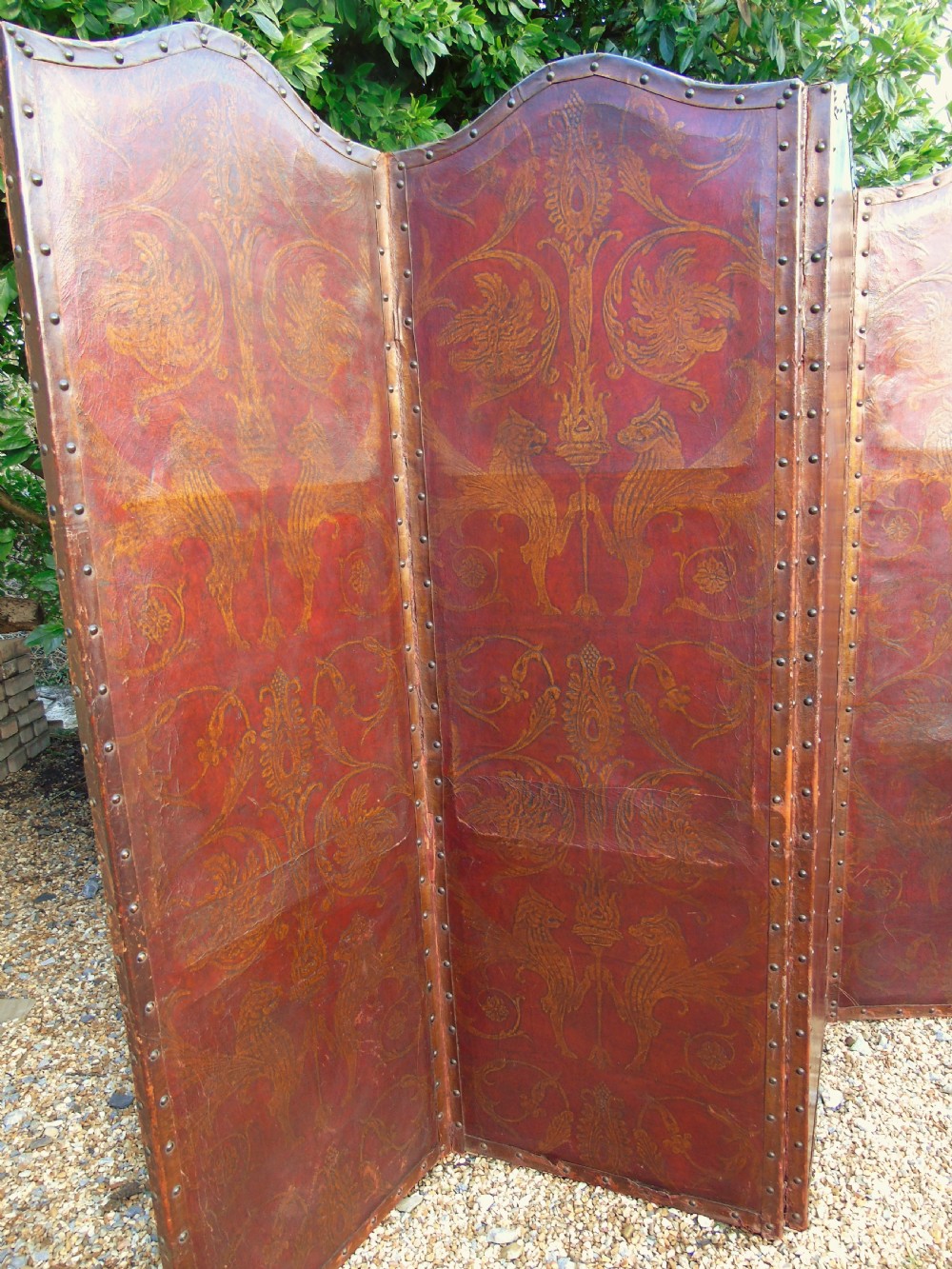 Antique Four Panel Leather Screen View III
