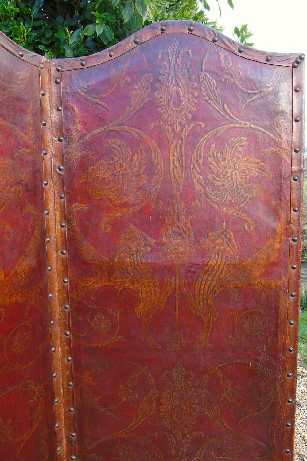 Antique Four Panel Leather Screen View VI