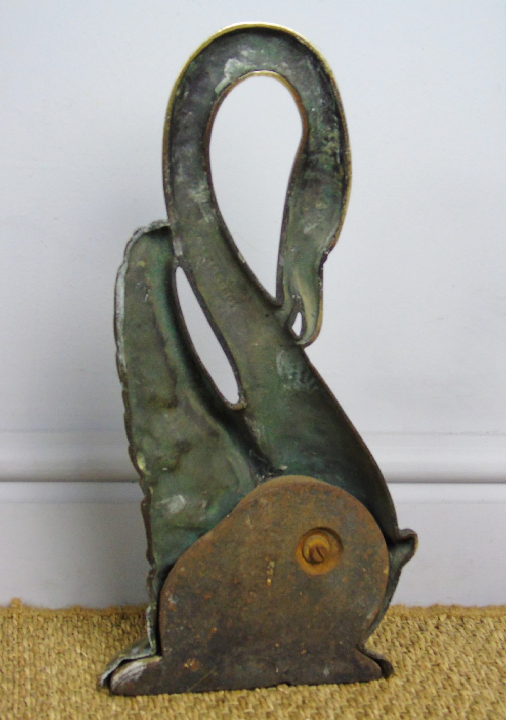 Beautiful Solid Brass Swan Doorstop Circa 1850 View IV