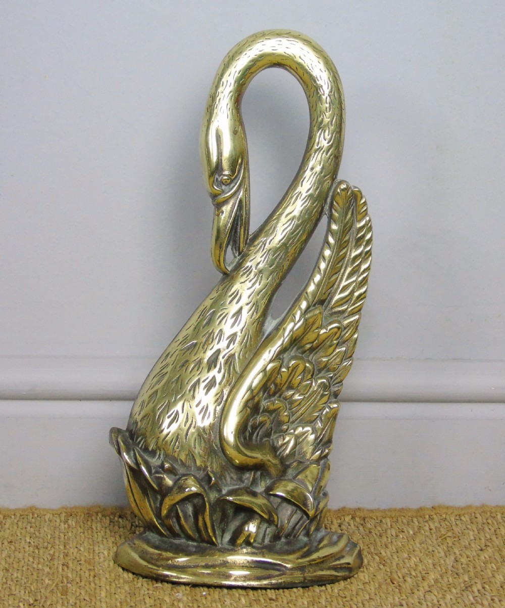 Beautiful Solid Brass Swan Doorstop Circa 1850 View V