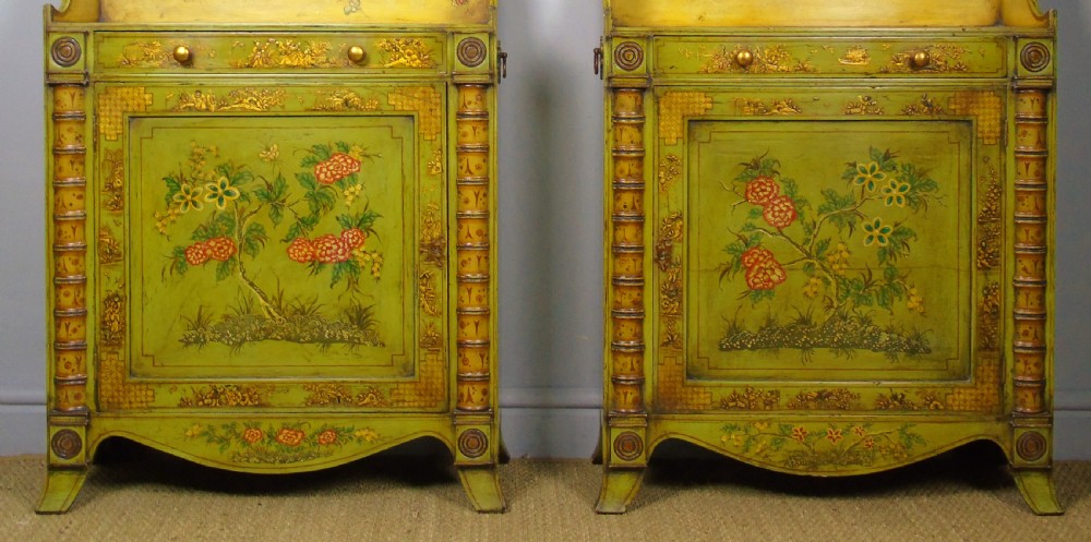 Fabulous Pair of Painted Regency Style Chinoiserie Alcove Bookcase Cabinets View X