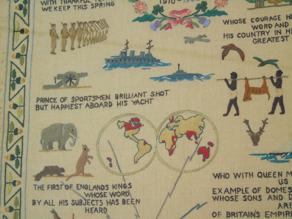 Antique Needlework Sampler Embroidery George V Jubilee and Commonwealth View III