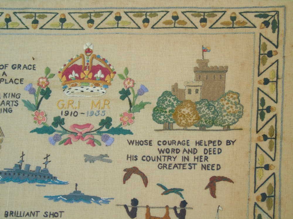 Antique Needlework Sampler Embroidery George V Jubilee and Commonwealth View IV