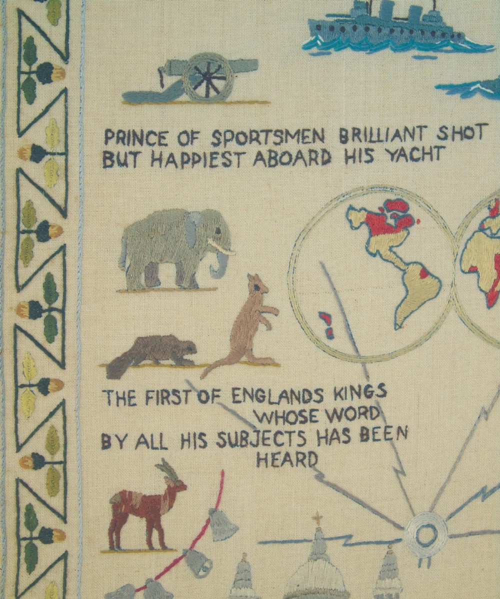 Antique Needlework Sampler Embroidery George V Jubilee and Commonwealth View VII