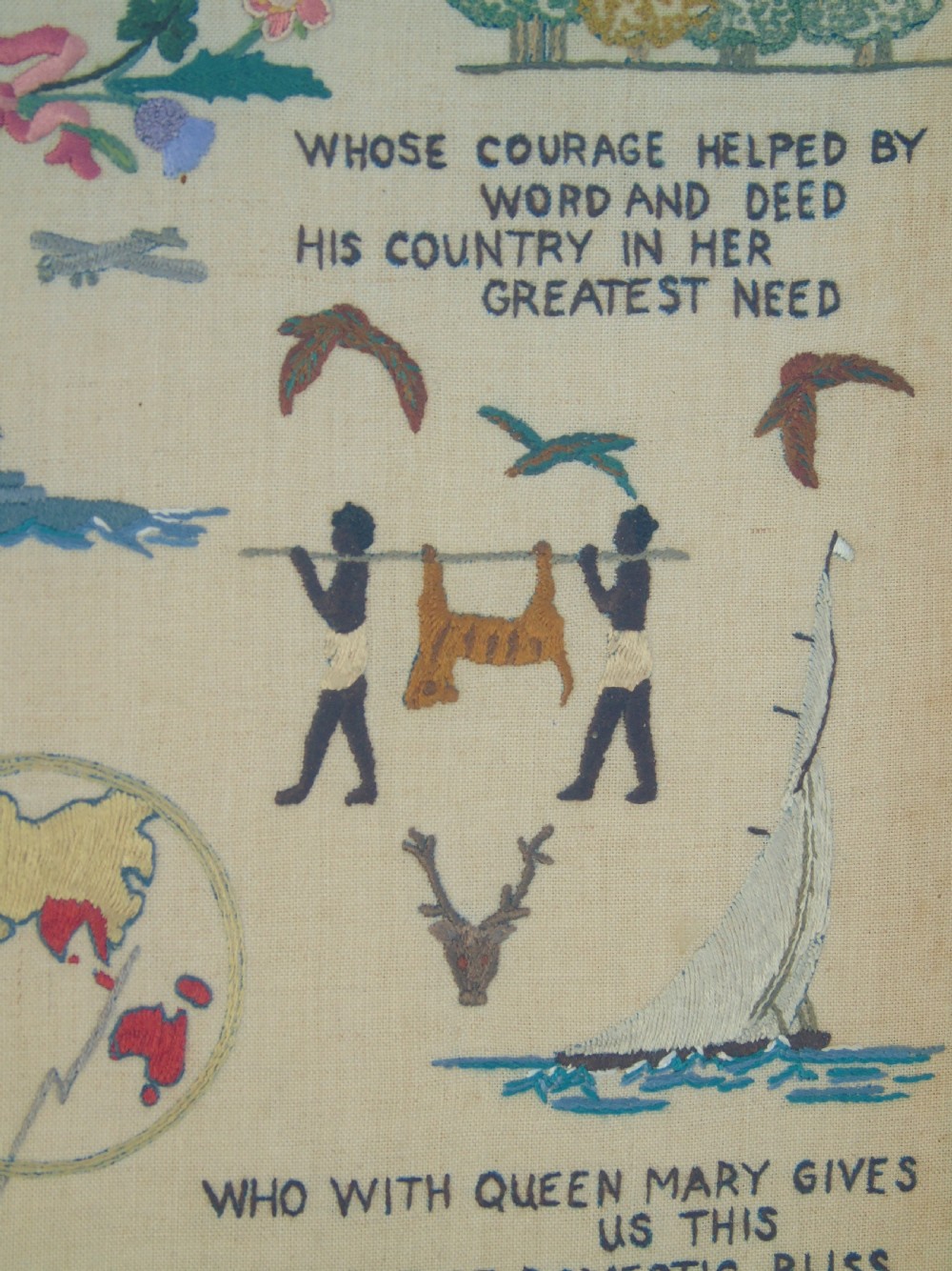 Antique Needlework Sampler Embroidery George V Jubilee and Commonwealth View VIII