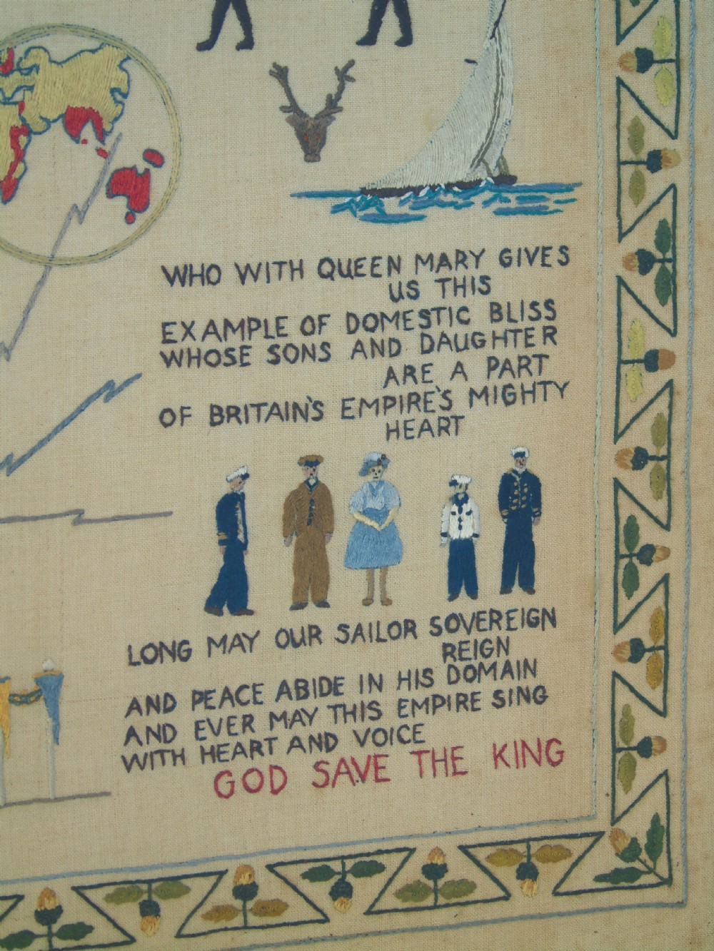 Antique Needlework Sampler Embroidery George V Jubilee and Commonwealth View IX