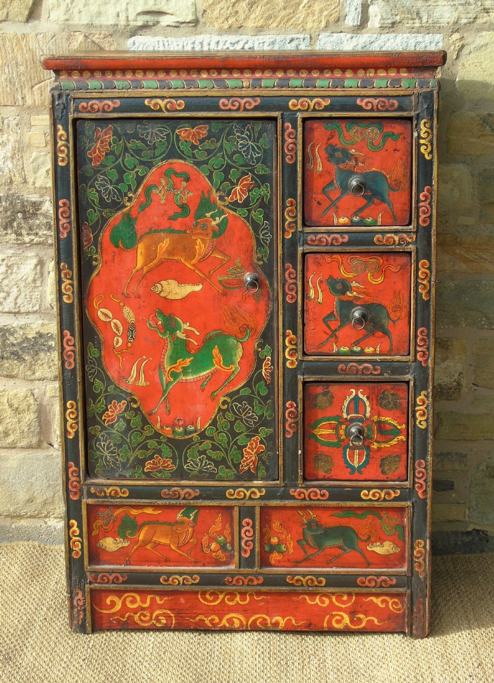 Stunning 19th Century Tibetan Hand Painted Cabinet