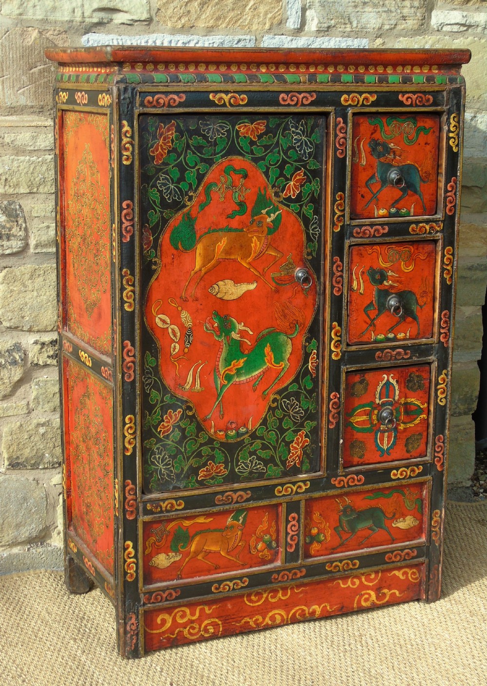 Stunning 19th Century Tibetan Hand Painted Cabinet View IV