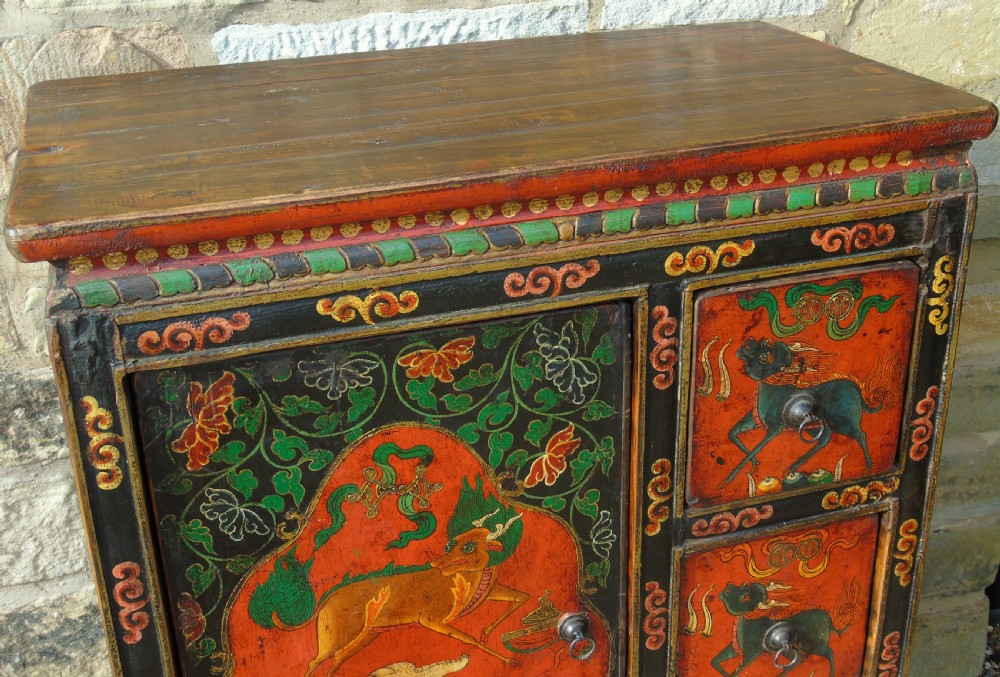 Stunning 19th Century Tibetan Hand Painted Cabinet View V