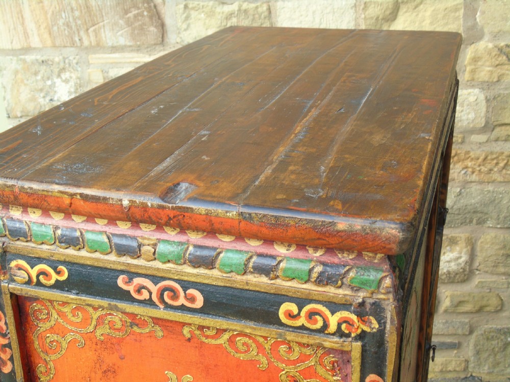 Stunning 19th Century Tibetan Hand Painted Cabinet View VIII