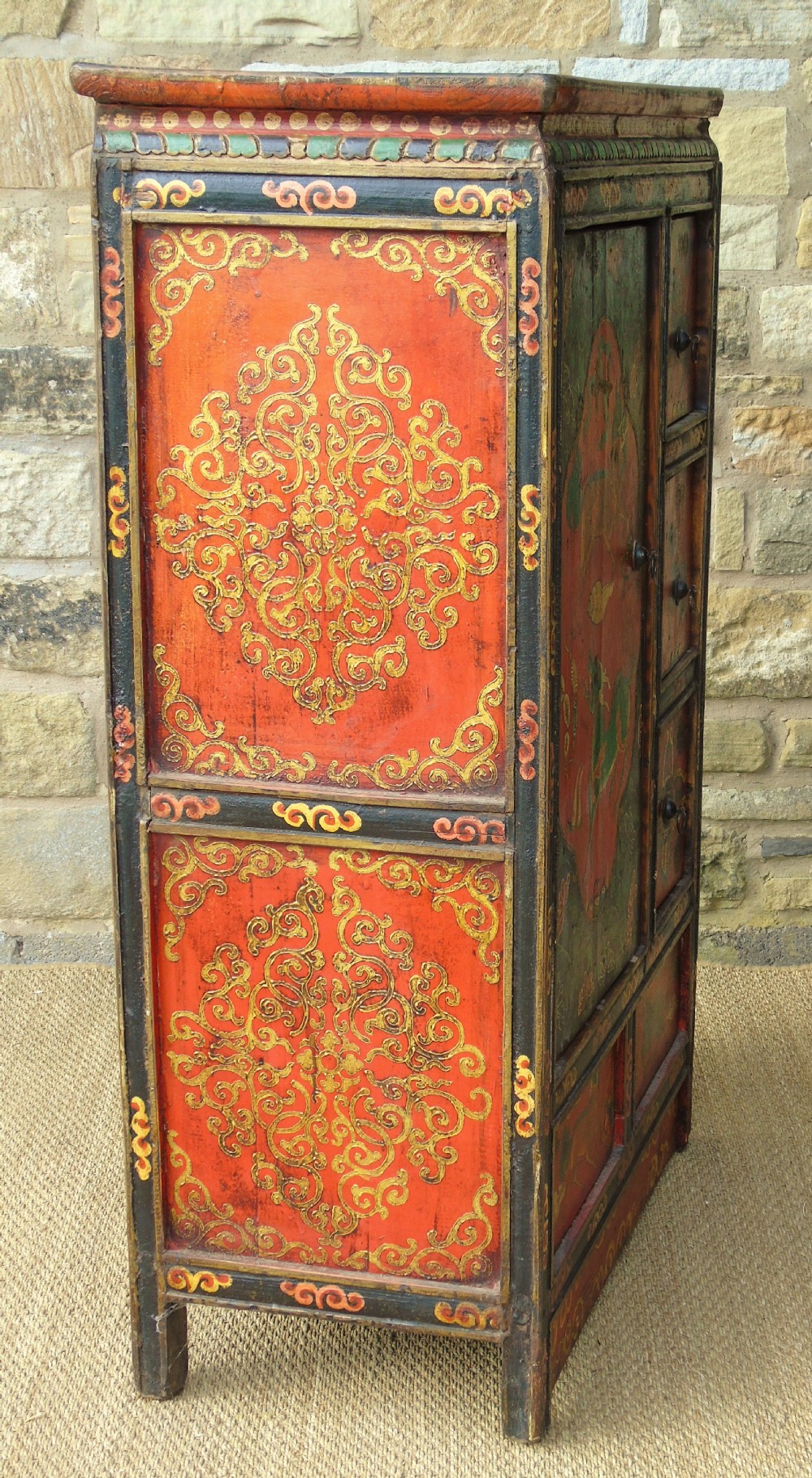 Stunning 19th Century Tibetan Hand Painted Cabinet View IX