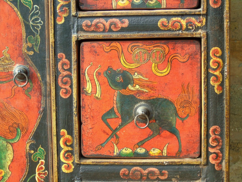 Stunning 19th Century Tibetan Hand Painted Cabinet View XI
