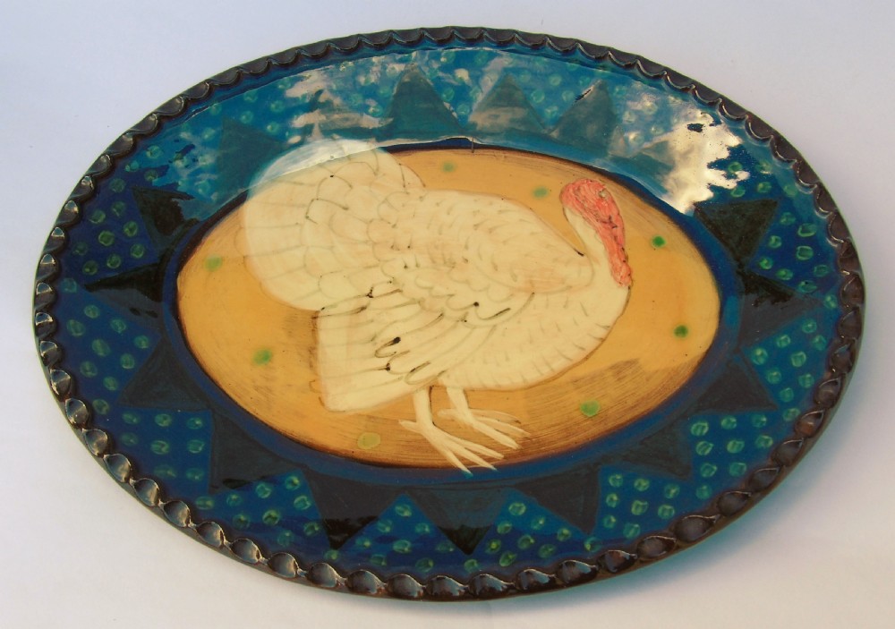 Antique French Faience Turkey Dish