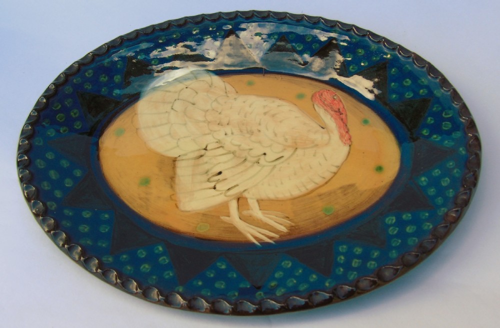 Antique French Faience Turkey Dish View II