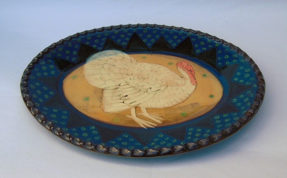 Antique French Faience Turkey Dish View III