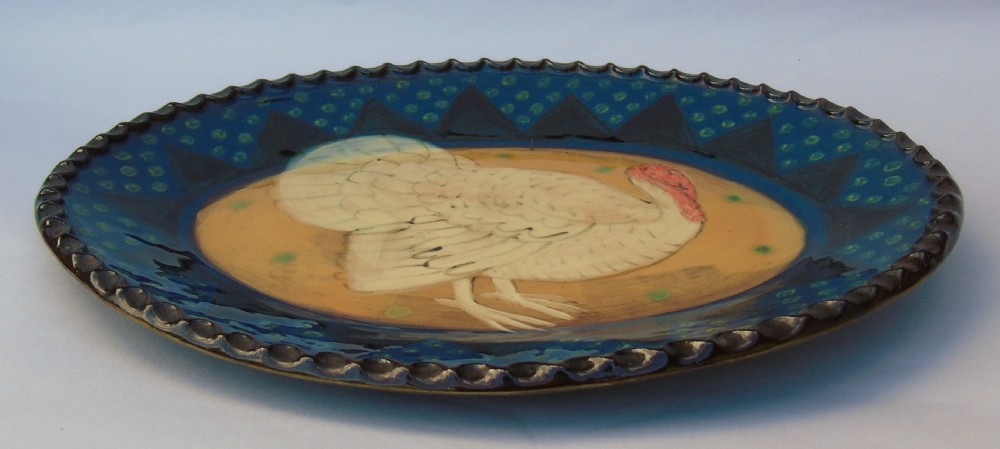 Antique French Faience Turkey Dish View IV