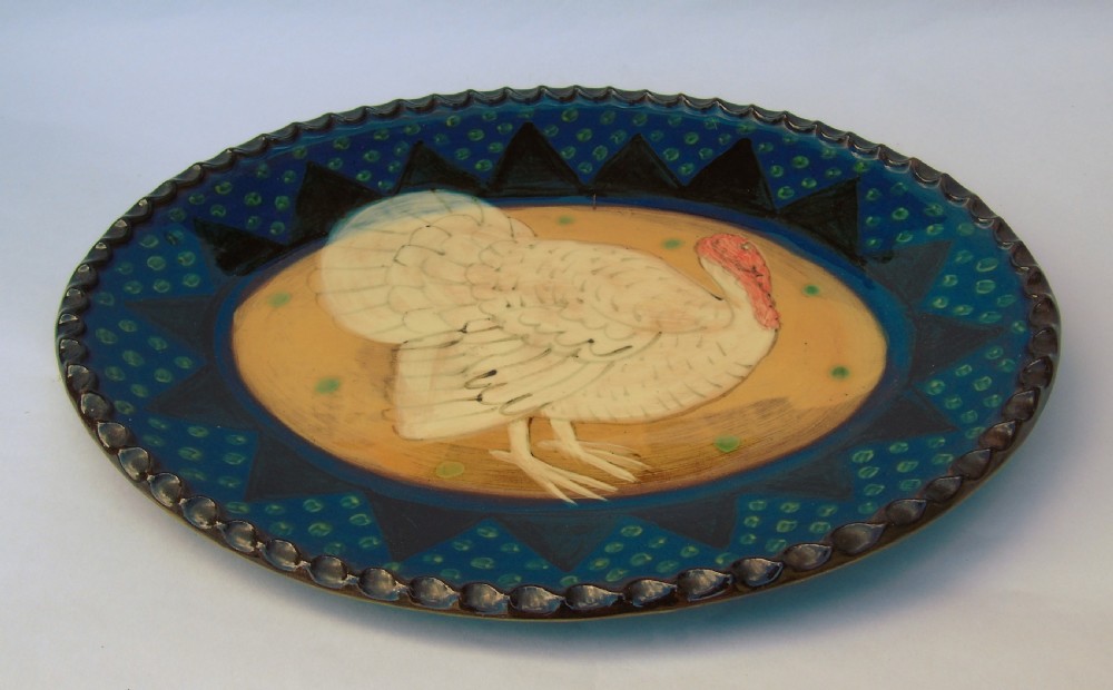 Antique French Faience Turkey Dish View V