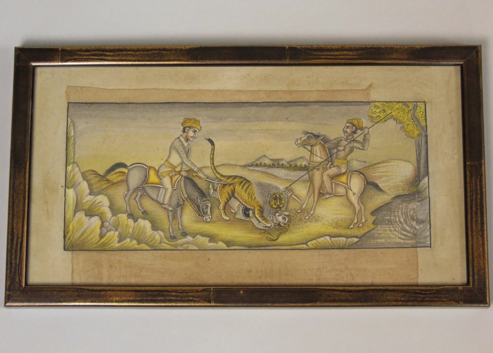 Antique Indian Watercolour Tiger Hunt
