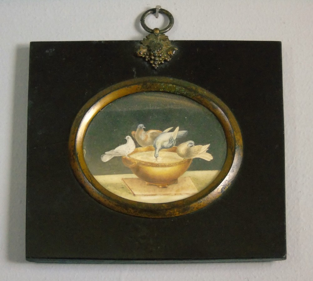 Antique Miniature Watercolour Painting Plinys Doves
