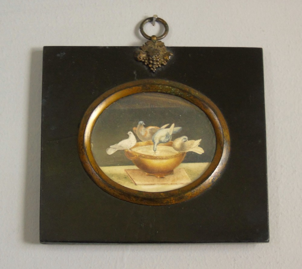 Antique Miniature Watercolour Painting Plinys Doves View III