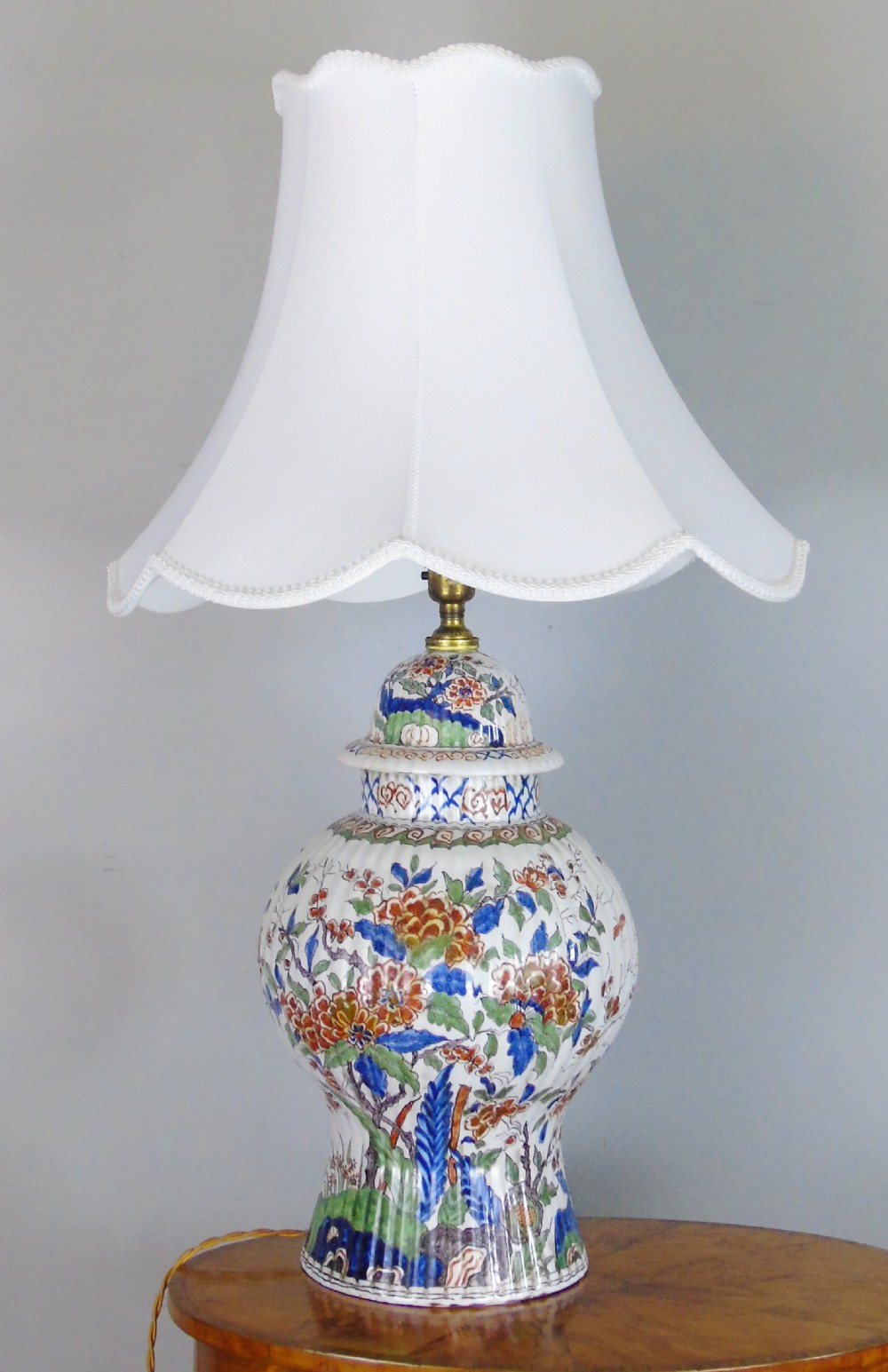 Large Antique French Polychrome Faience Lamp