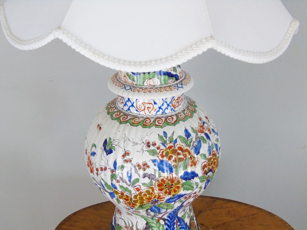 Large Antique French Polychrome Faience Lamp View II