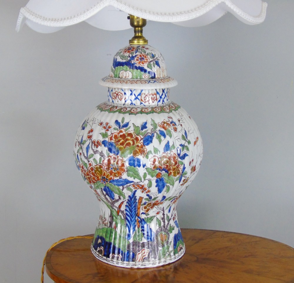 Large Antique French Polychrome Faience Lamp View III