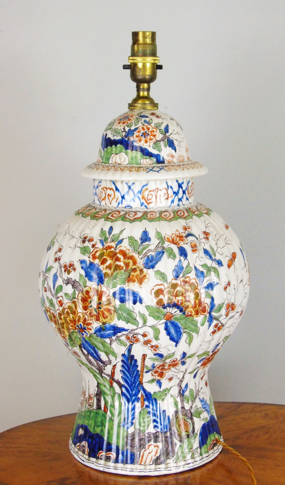 Large Antique French Polychrome Faience Lamp View IV