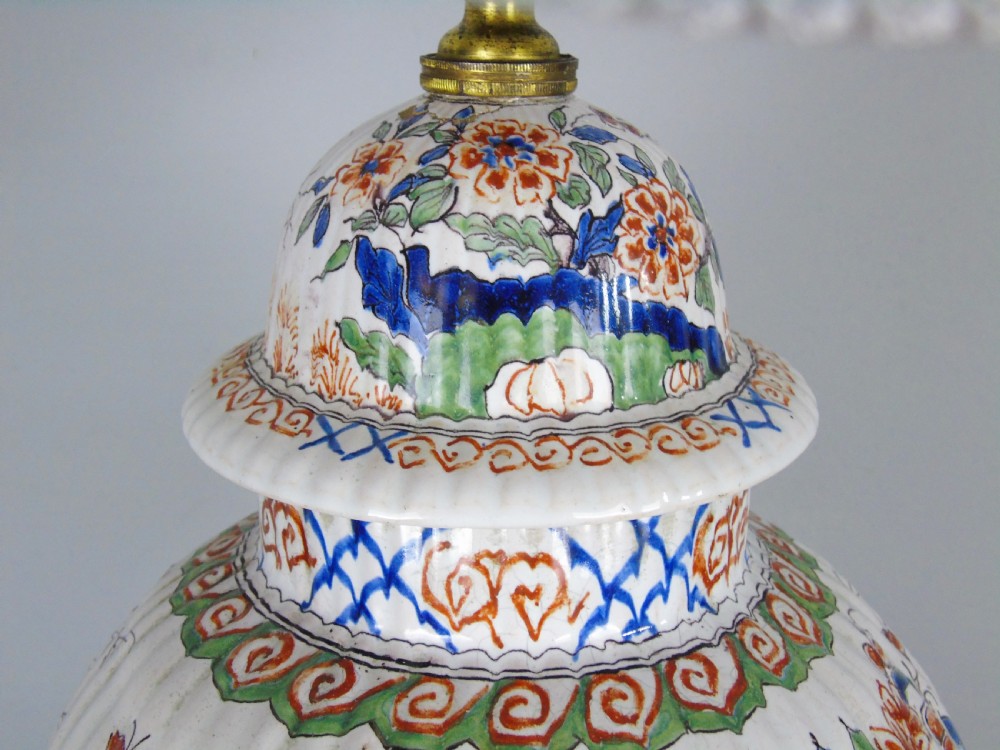 Large Antique French Polychrome Faience Lamp View V