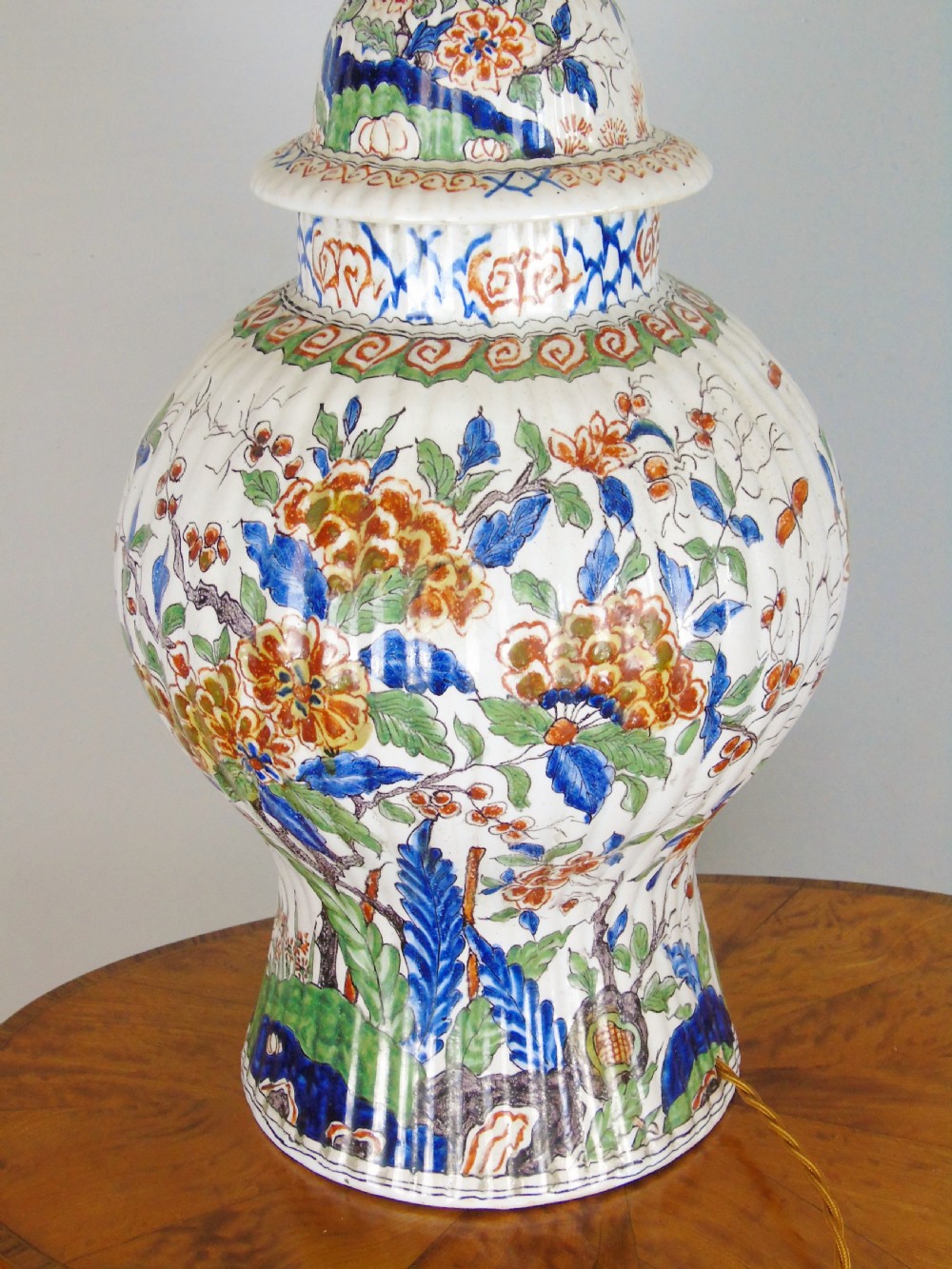 Large Antique French Polychrome Faience Lamp View VI