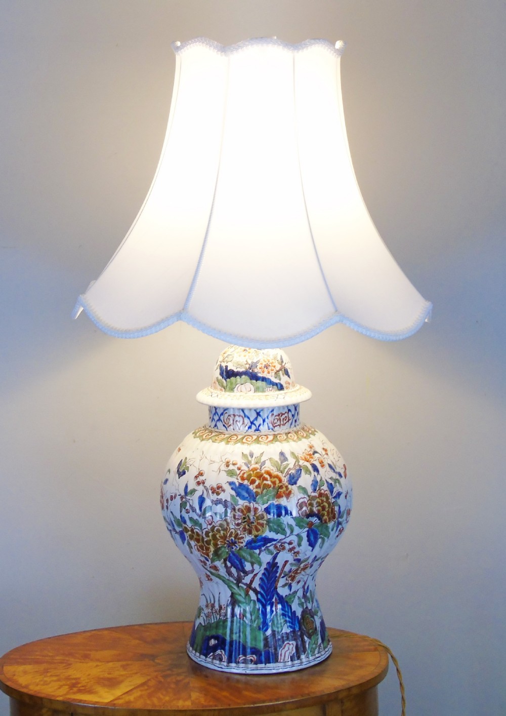 Large Antique French Polychrome Faience Lamp View VII