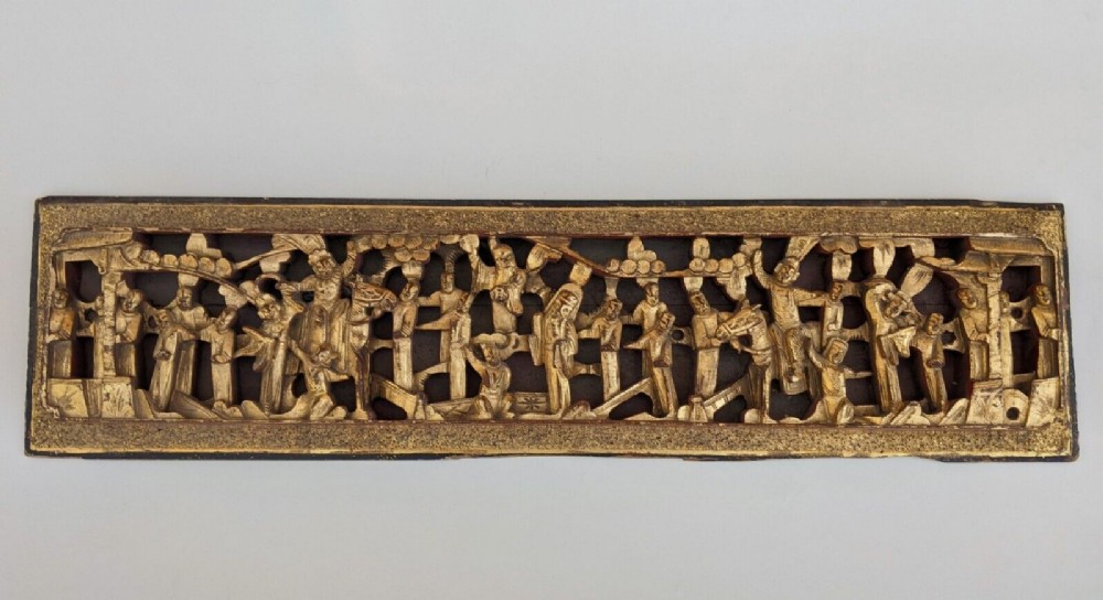 Antique Chinese Carved Giltwood Temple Panel