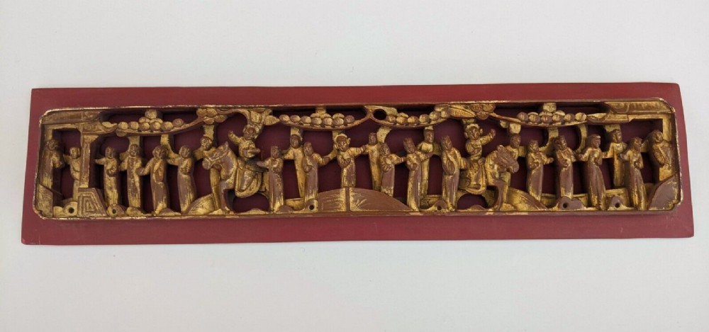 Antique Chinese Carved Giltwood Temple Panel