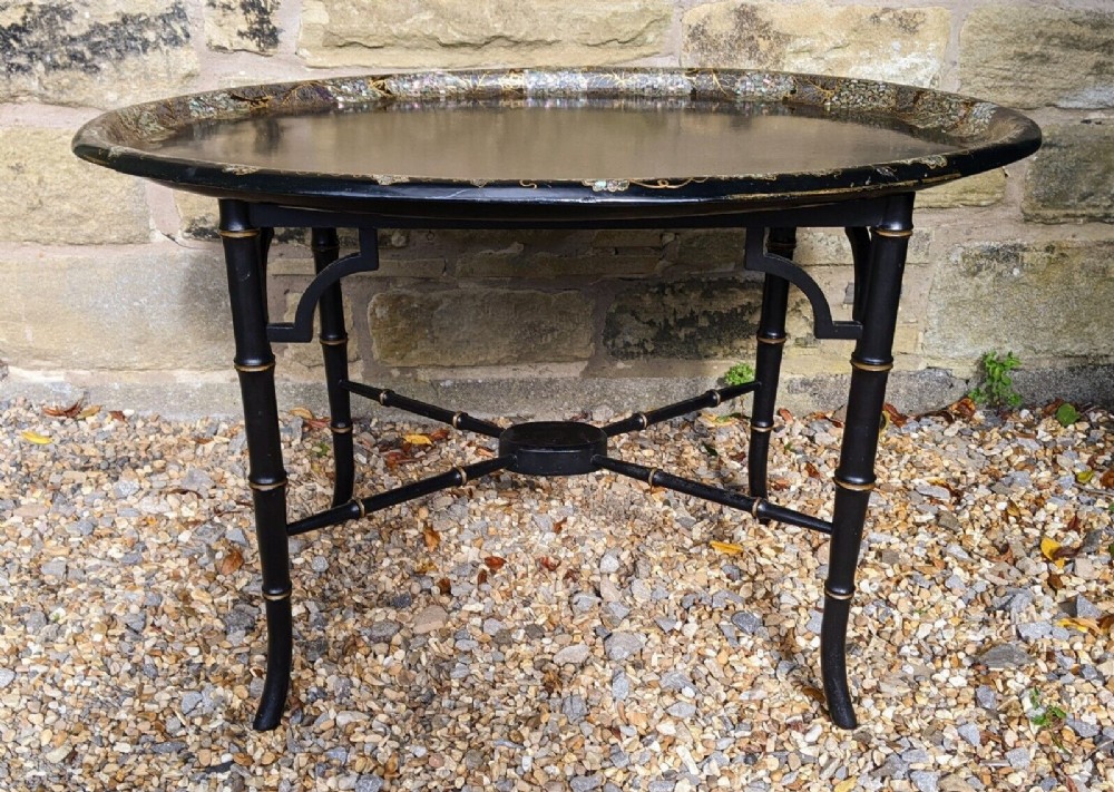 Elegant Victorian Papier Mache Tray on Stand