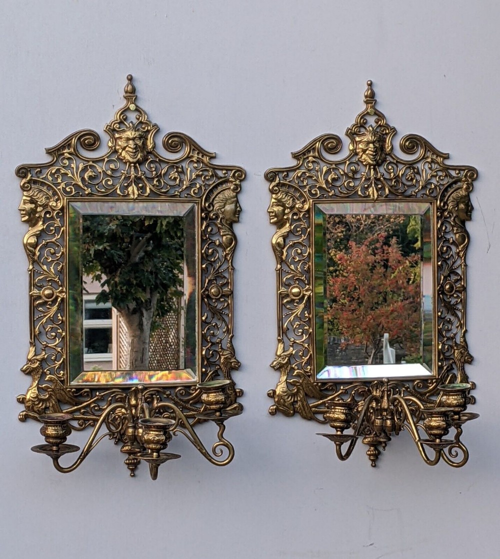 Superb Quality Pair of Brass Girandole Mirrors