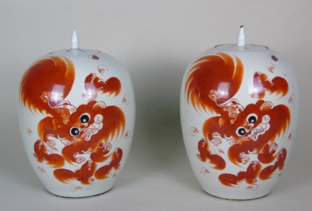 Large Pair Antique Chinese Fo Dog Jars With Covers Qing Period 