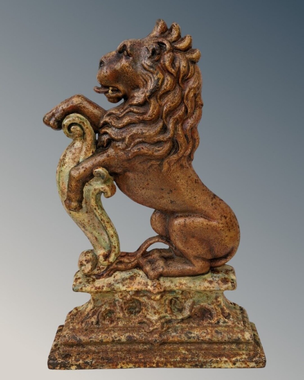 Antique Cast Iron Lion Doorstop Original Paint