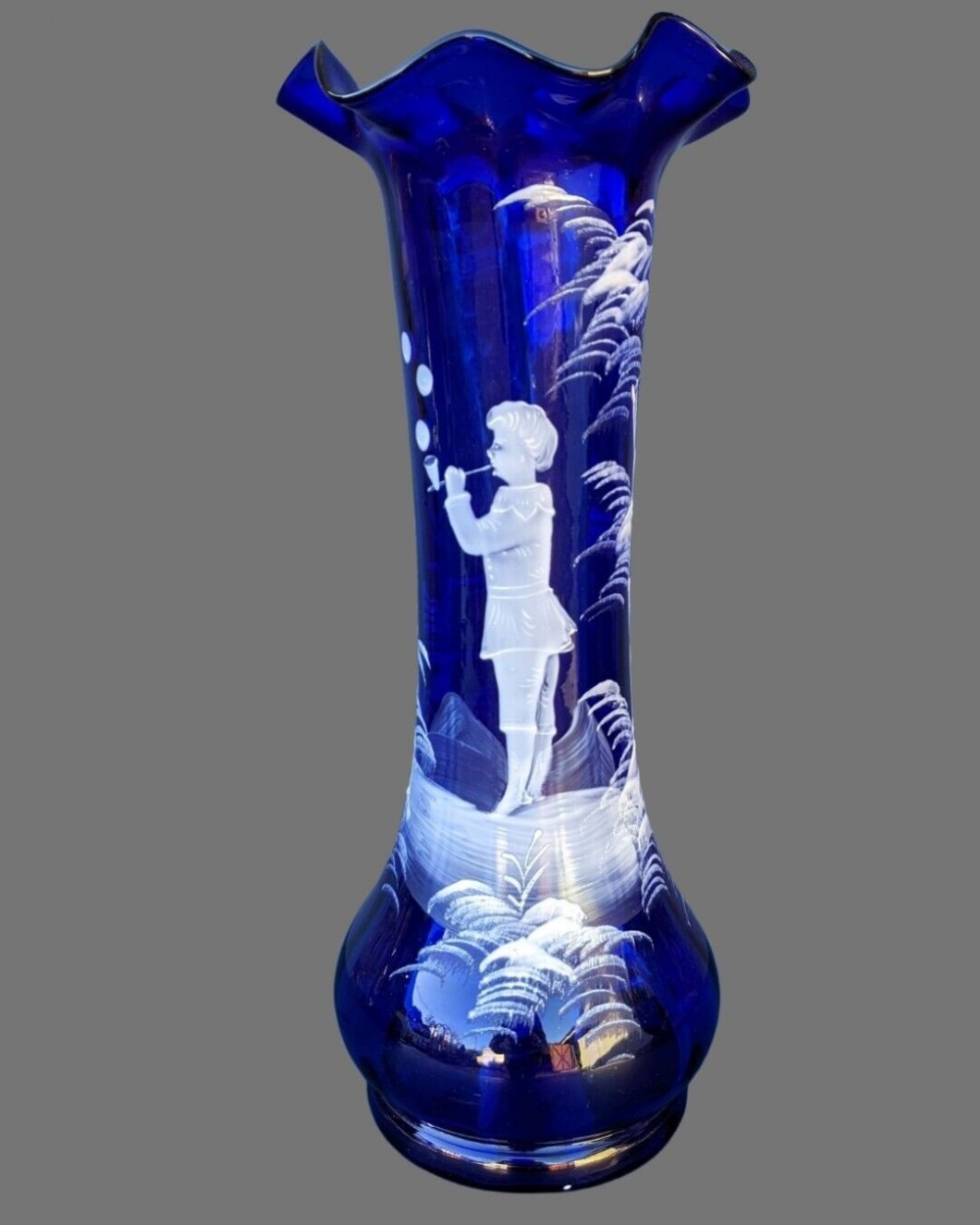 Good Large Victorian Blue Mary Gregory Vase