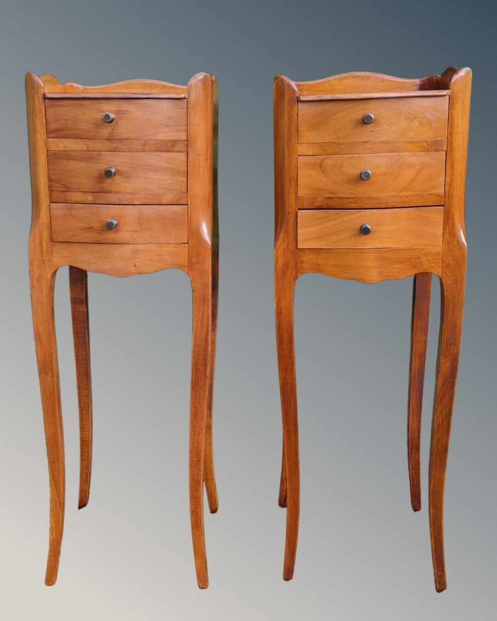 Pretty Petite Pair of French Cherrywood Bedside Cabinets
