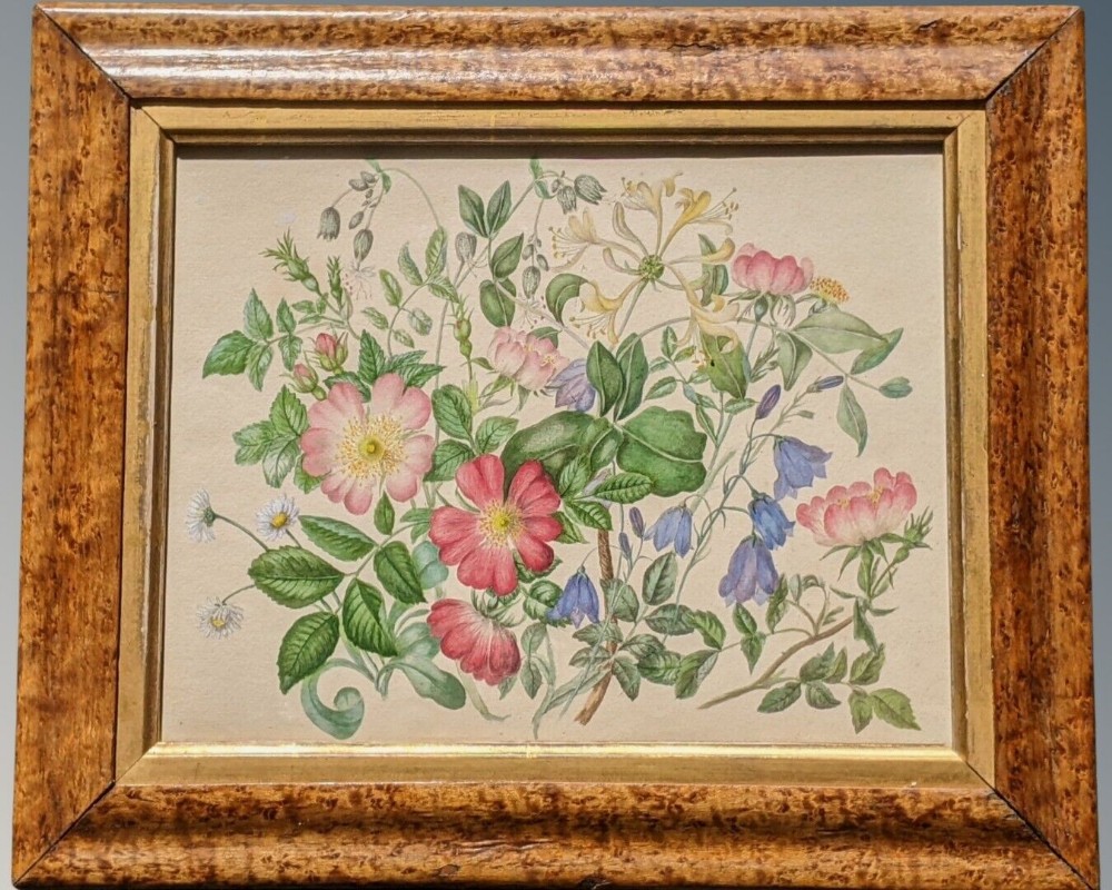 Beautiful Country Cottage Floral Watercolour 19th Century