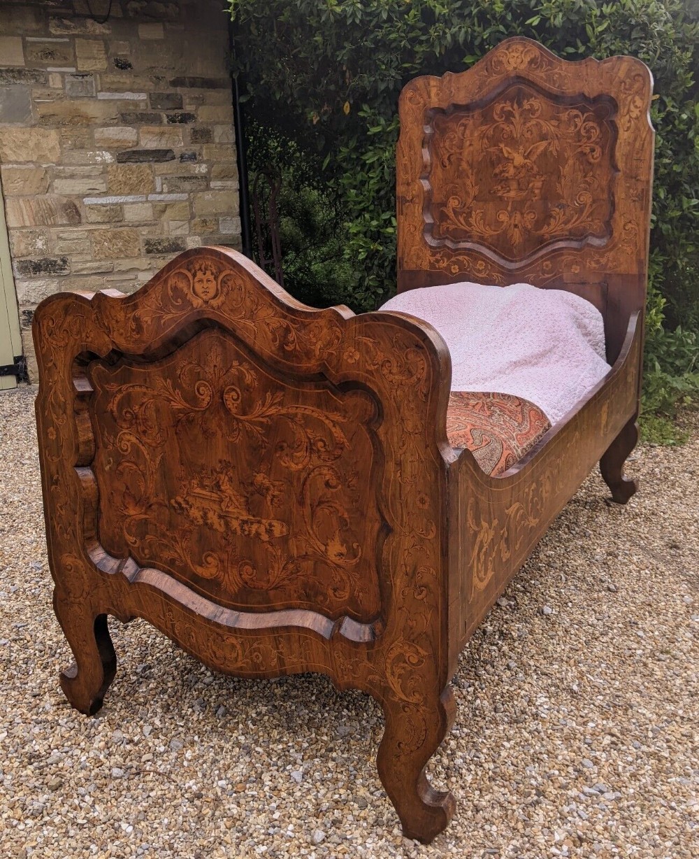 Dutch Walnut & Floral Marquetry Single Beadstead