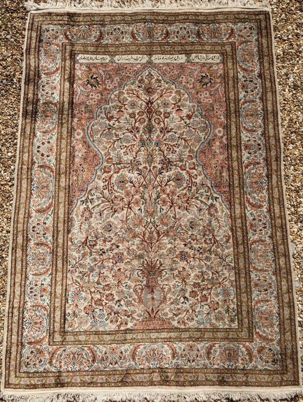 Fine Antique Silk Prayer Rug Carpet