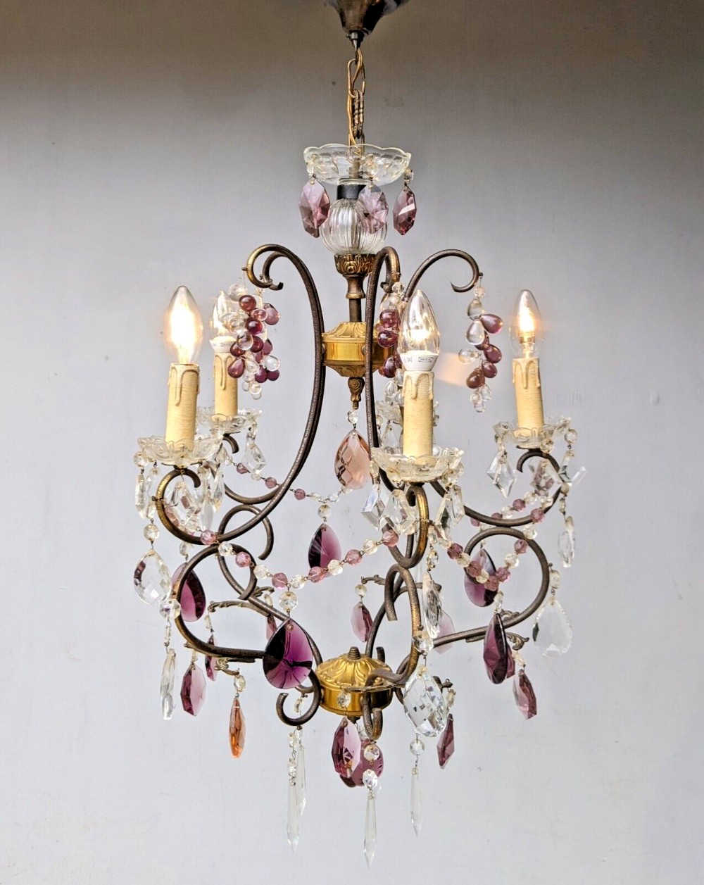 Pretty French Antique Coloured Glass Chandelier