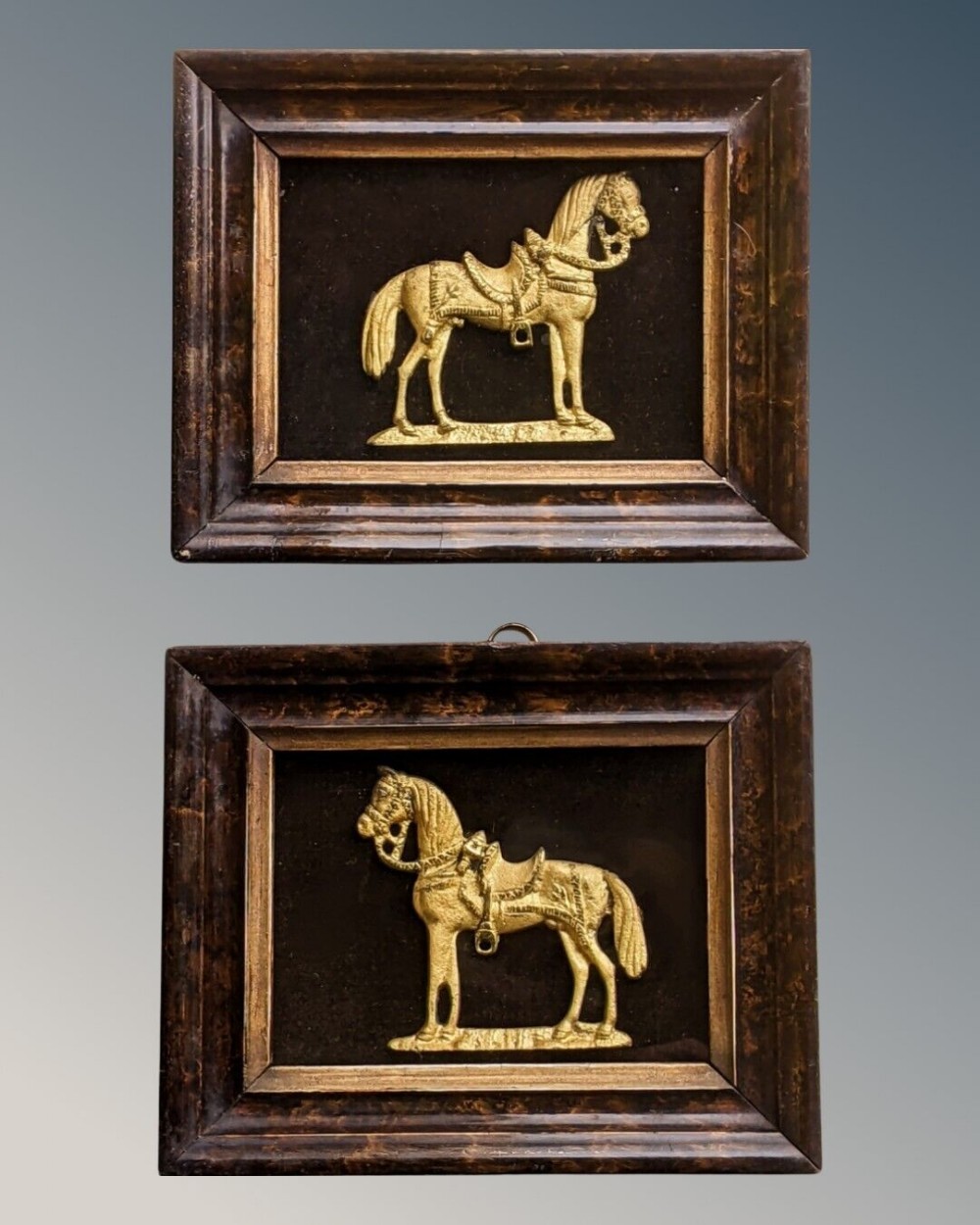 Pair Of Regency Gilt Bronze Horses Framed