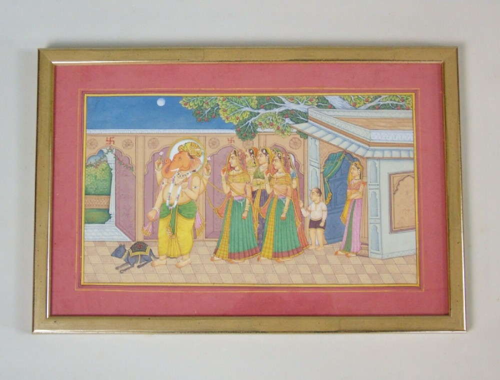 Antique Indian Gouache Painting Rajasthan 19th Century Ganesha