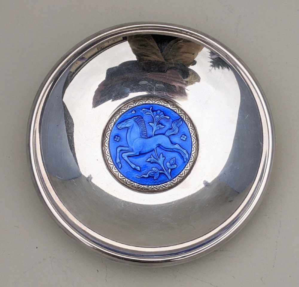 Antique Silver Norwegian Dish Blue Enamel