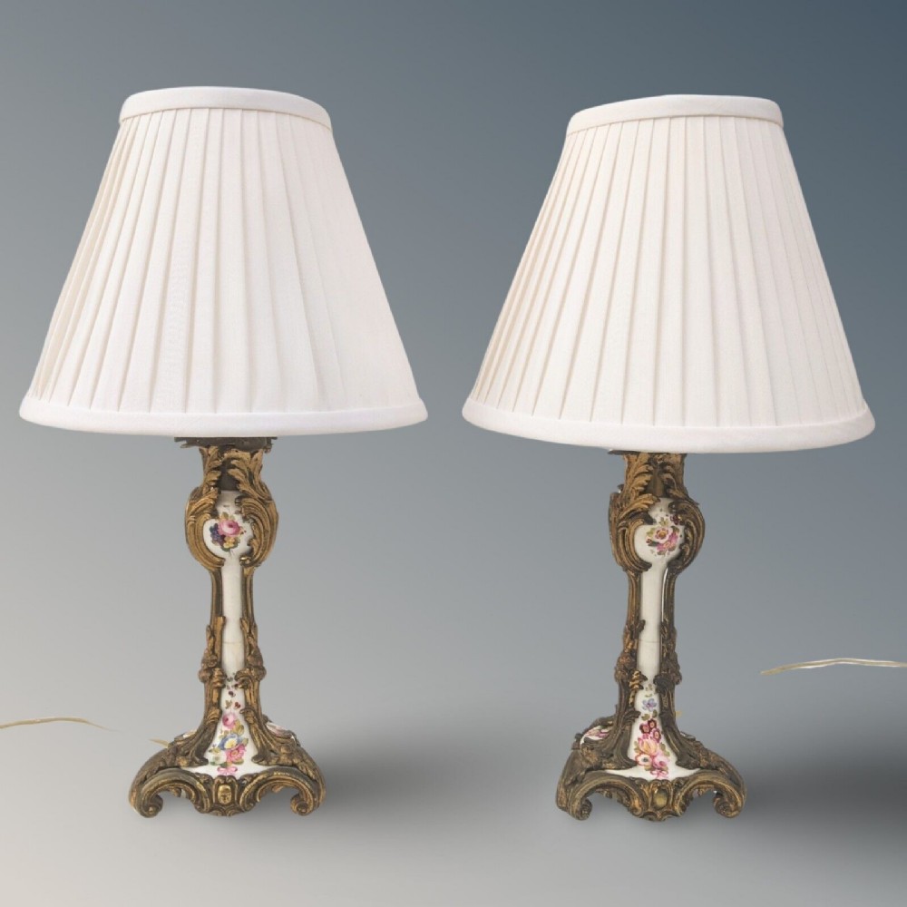 Pair Antique French Porcelain and Ormolu Table Lamps
