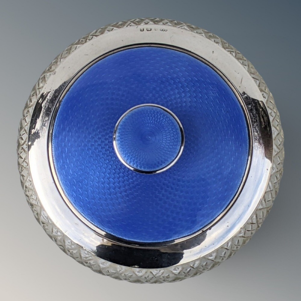 Antique Silver and Cut Crystal Dish with Guilloche Enamel