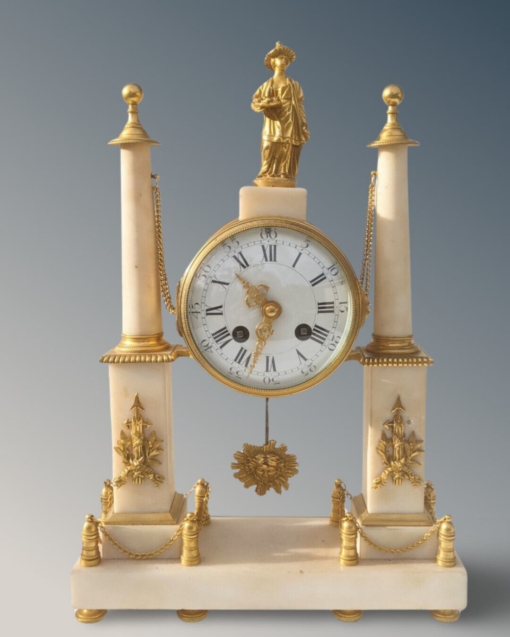 Antique French Marble Portico Clock